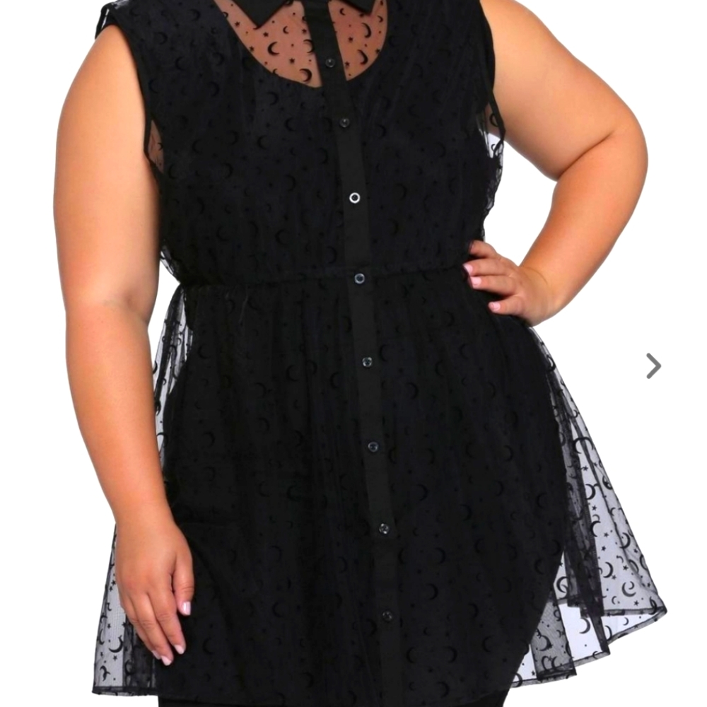 Hot Topic Moon & Stars Sleeveless Button Up Mesh Size 2